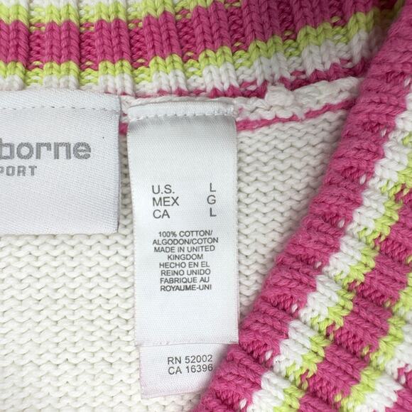 Vintage 90s Liz Claiborne LizSport Ivory Cable Knit Varsity Sweater Vest Large - Picture 3 of 5